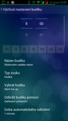 Obrázek: Nastavení budíku