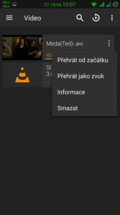 Obrázek: VLC Android - možnosti přehrávání videa