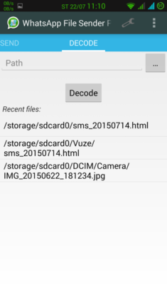Obrázek: Whatsapp file Sender - dekódování