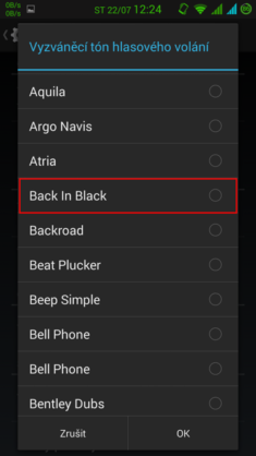 Obrázek: Výběr skladby v nastavení profilu