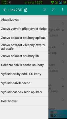 Obrázek: Link2SD - Možnosti aplikace