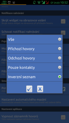 Nastavnavení filrtování hovorů. 