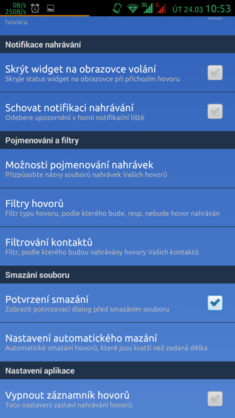 Filtr kontaktů - zvolené kontakty nebudou nahrávány.